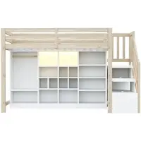 STILVORA Hoogslaper 90x200cm – Met Ledverlichting & Ingebouwde Opbergruimte – Zijladder Met Verborgen Vakken – Met Kledingkast – Zonder matras – Hout Wit