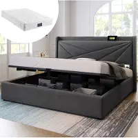 MODFU Bed - Opbergruimte - Hoofdbord Met USB-C - Grijs - Stof - Tweepersoons - 140x200