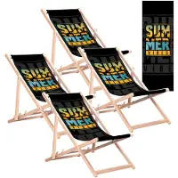 Greenblue GB183 - Strandstoel - Klassieke beukenhouten ligstoel met 'Summer'-opdruk - tot 110 kg - 4 stuks