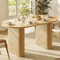 Flieks Uittrekbare eettafel 120-160 cm, ovale houten tafel met verticale structuur, belastbaar tot 60 kg, eettafel 120-160x80x75,5 cm, massief hout