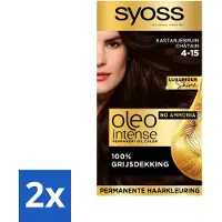 Syoss 2 x - Oleo Intense 4-15 Kastanje Bruin - Haarverf - Zonder Ammoniak - Grijsdekking - Langdurige Kleur - Permanente Haarkleur - Haarkleur Zonder Ammoniak - Olie-formule - Grijsdekking - Arganolie