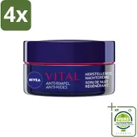 Nivea - Nachtcrème - VITAL Anti-Rimpel Herstellend - Voor rijpe huid - Met Vitamine F, Teunisbloemolie & Calcium - 50 ml - Voordeelverpakking - 4 stuks - Vital - Anti-rimpel crème