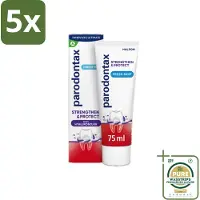 Parodontax 5 x - Tandpasta - Strengthen & Protect - Fresh Mint - 75 ml - Grootverpakking - Tandvleesbescherming - Tandvleesversterking - Hyaluronzuur - Fluoride - Tandplak