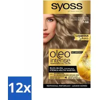 Syoss 12 x - Oleo Intense 7-58 Cool Beige Blond - Haarverf - Zonder Ammoniak - Grijsdekking - Langdurige Kleur - Permanente Haarkleuring - Haarkleur - Olie-formule - Ammoniakvrij - Grijsdekking