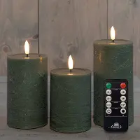 Anna's Collection Led kaars 7.5 x 10 cm, 12.5 cm, 15 cm | Groen | 3D Vlam | Oplaadbaar | 3 stuks