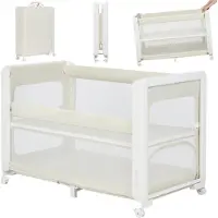 Lionelo Patty 5in1 Campingbed – Co-Sleeper, Reisbedje, & Babybed Kinderbox – 0-36 Maanden – 2 Hoogtes – T25 Matras – Snel Opvouwbaar – Zij-ingang – 4 Wielen met Rem – Inclusief Draagtas - Beige