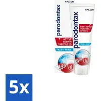 Parodontax 5 x - Tandpasta - Active Repair Tandvlees - Fresh Mint - 75 ml - Tandvlees Herstel - Bloedend Tandvlees - Gezwollen Tandvlees - Tandplak Verwijderen - Fluoride Tandpasta