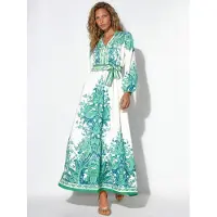 MSN Collection Paisley A-lijn Maxi Jurk Met Strikceintuur