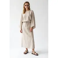 MixRay Dames Effen Textuur Maxi Jurk Met Strikdetail