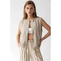MixRay Dames Woven Poplin Mouwloos Vest Met Rits Voorkant
