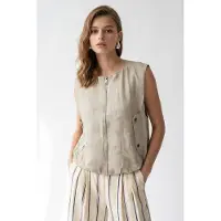 MixRay Dames Woven Poplin Mouwloos Vest Met Rits Voorkant