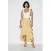 Bianco Hoog Taille Katoenen Poplin Midi Rok