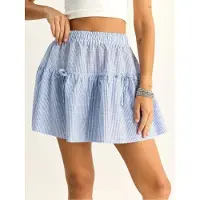 Bianco Hoog-waisted Gestreepte Seersucker Minirok
