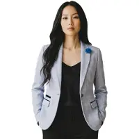 Cavani Dames blauwgeruite wol mix visgraat tweed op maat gemaakt blazer - Caridi