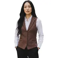 TruClothing Dames roestbruine visgraatwol tweed geruite gepersonaliseerde vest - WS-1