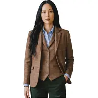 TruClothing Dames eikenbruine 2-delige geruite formele tweed blazer en vestset - TPSTZ-7