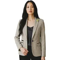 Cavani Dames crèmekleurig geruite wol mix visgraat tweed op maat gemaakte blazer - Caridi
