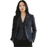 TruClothing Dames marineblauw 2-delig geruit formele tweed blazer en gilet - TPSTZ-7