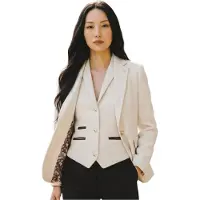 TruClothing Dames crèmekleurige visgraatwol tweed blazer met 2-delig set - WS-1