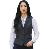 TruClothing Dames zwarte visgraat wollen tweed geruite getailleerde vest - WS-1