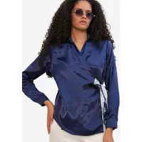 Bigdart Dames Satin Strik-Voorkant Shirt