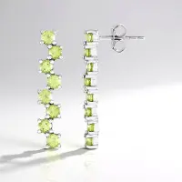 Cavill - 925 Sterling Zilver Oorbellen - Platina Coating - 16 Ronde Groene Peridot Edelstenen 2,02 ct - Elegante Tijdloze Oorbellen met Steeksluiting