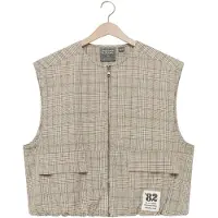 Indian blue jeans oversized geruit gilet met backprint - beige Meisjes Polyester Ronde hals - maat 140