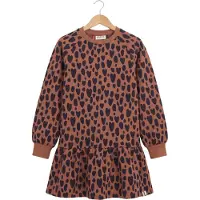 LOOXS little sweatjurk met panterprint - bruin Meisjes Stretchkatoen Ronde hals - maat 116