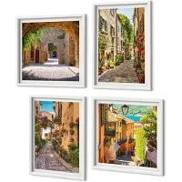 Coloray 4-Delige Schilderij Set - Italiaanse straten met bloemen en architectonische landschappen - 40x40 en 40x60 - Moderne Wanddecoratie - Woonkamer - Muurdecoratie