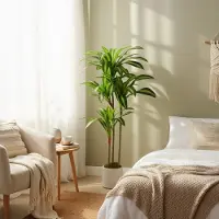 HAUSS SPOLE Kunstmatige Dracaena - Biegsame Stammen - 120 Cm - Kunststof - Groen - Kamerplant Voor Woonkamer, Slaapkamer En Kantoor Met Witte Pot