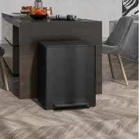 HAUSS SPOLE Prullenbak Afvalscheiding – 50 Liter Met 2 Vakken En Pedaal – 47,7 x 37,5 x 55 cm – Metaal – Zwart – Met Softclose En Binnenemmers