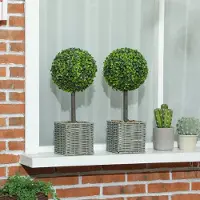 HAUSS SPOLE Kunstplant - 2 Delig - UV Bestendige Kunstbuxusbollen In Pot - 50 Cm - Kunststof - Groen - Voor Binnen En Buiten - Onderhoudsarm