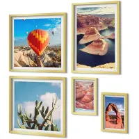 Coloray 5-Delige Schilderij Set - Natuurlijke Landschappen Met Bergen En Waterpartijen - 50 x 50 cm, 20 x 30 cm En 40 x 60 cm - Muurdecoratie - Wanddecoratie - Hal - Interieur Decoratie
