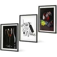 Coloray 4-Delige Schilderij Set - Wijnglazen met druiven en een opschrift over wijn. - 40 x 60 cm - Decoratieve Schilderijen - Woonkamer - Interieur - Woonkamer Decoratie