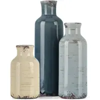 Famanu – Set van 3 meerkleurige keramische vazen, kleine decoratieve vazen voor boerderijstijl, thuisdecoratie en woonkamer