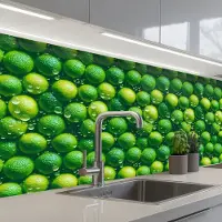 KitchenYeah Keuken achterwand 200x80 cm - Spatscherm zelfklevend Limoenen - Druppels - Groen - Muurbeschermer - Spatwand fornuis