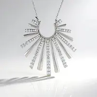 Cavill - 925 Sterling Zilveren Halsketting met 2,553 ct Cambodja Zirkonia - Geplateerd - Halve Maan Hanger - Lichtgewicht Modern Sieraad