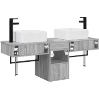 vidaXL Badkamer meubelset, 3 stuks, grijs Sonoma, houtvezel
