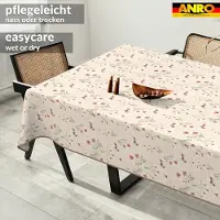 ANRO Tafelkleed Bloemenranken Beige 140x100cm Met sierband Afwasbaar Waterafstotend Binnen & Buiten