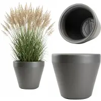 HowHomely Grote Antraciet Grijze Terraspot 55x49 cm - Duurzaam Gerecycled Kunststof