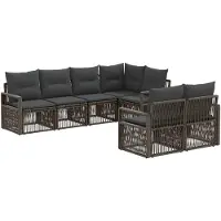 vidaXL Tuinbank Set 7 st 7-Aantal zitplaatsen Grijs poly rattan