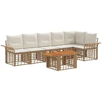 vidaXL Tuinbank Set 7 st Natuurlijk en Crème Wit poly rattan