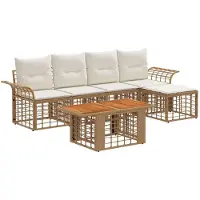 vidaXL Tuinbank Set 6 st Natuurlijk en Crème Wit poly rattan