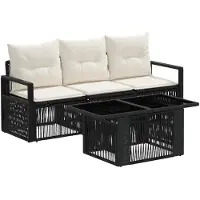 vidaXL Tuinbank Set 4 st Zwart en Crème Wit poly rattan