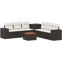 vidaXL Bankstel 8 st Zwart en Crème Wit Poly Rattan en Staal