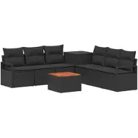 vidaXL Bankstel 8 st Zwart 55 x 55 x 37 cm Poly Rattan en Staal