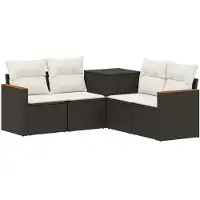 vidaXL Bankstel 5 st Zwart en Crème Wit Poly Rattan en Staal