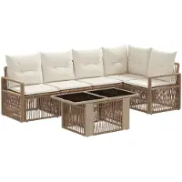 vidaXL - Tuinbank - Set - 6 - st - Beige - en - Crème - Wit - poly - rattan