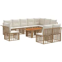 vidaXL Tuinbank Set 11 st Natuurlijk en Crème Wit poly rattan