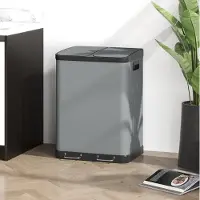HAUSS SPOLE Prullenbak – 2 x 30 L – Dubbel Compartiment Met Pedaal – Metaal – Grijs – Voor Afvalscheiding In Keuken, Woonkamer Of Kantoor